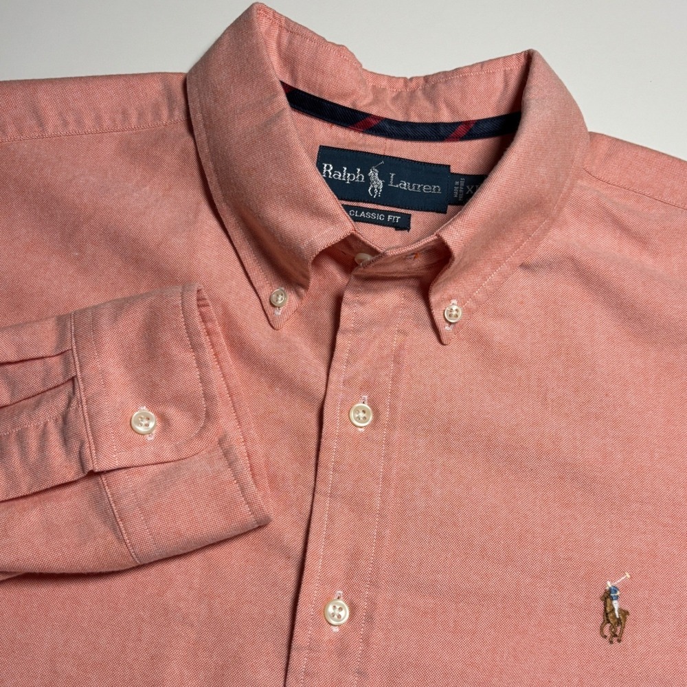 Ralph Lauren Classic Fit Oxford Mens XL Peach Salmon Long Sleeve Button Down
